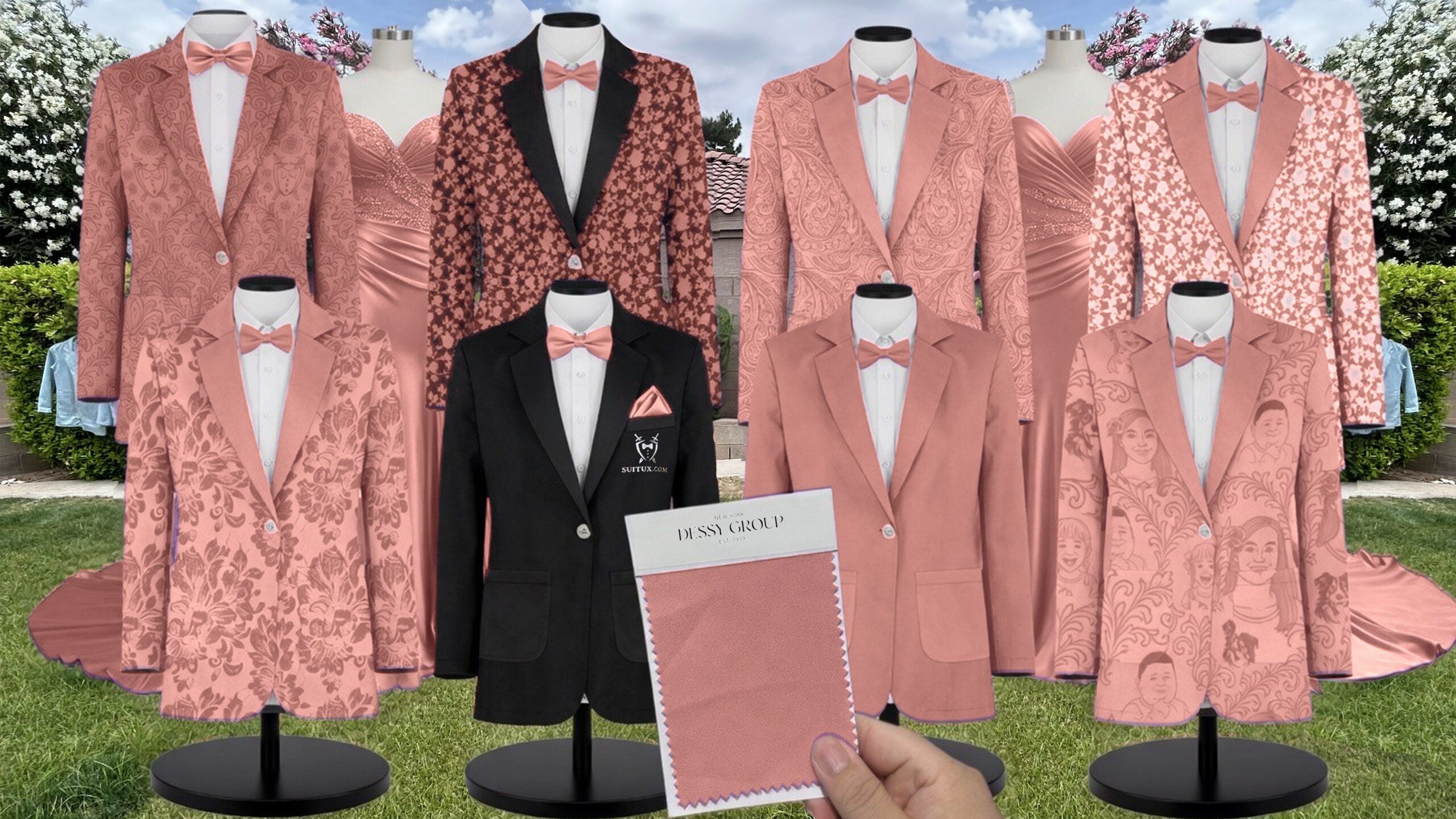 Desert Rose Luxe Stretch Satin Suit and Tuxedo – Exact Color Match for Dessy Bridesmaid Dresses
