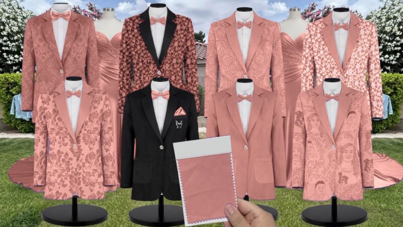 Rose Whisper Satin Suit and Tuxedo – Exact Color Match for Dessy Bridesmaid Dresses