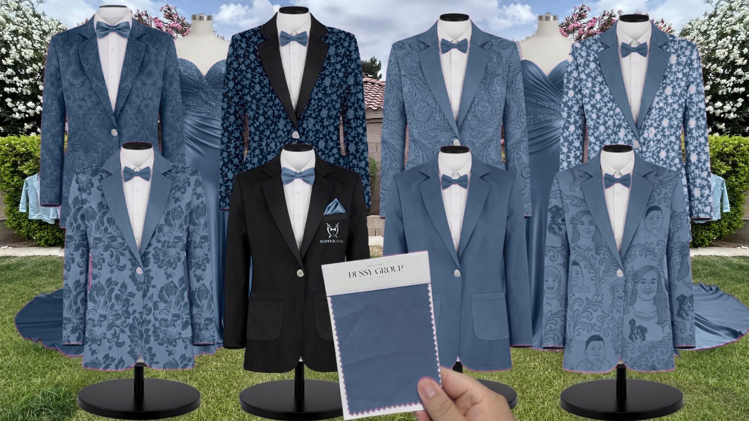 Dutch Blue Lux Velvet Suit and Tuxedo – Exact Color Match for Dessy Bridesmaid Dresses