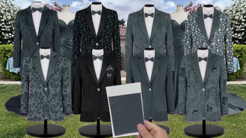 Evergreen Trellis 3D Sequin Embroidery Suit and Tuxedo – Exact Color Match for Dessy Bridesmaid Dresses