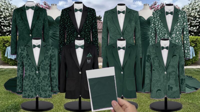 Hunter Green Crepe Suit and Tuxedo – Exact Color Match for Dessy Bridesmaid Dresses
