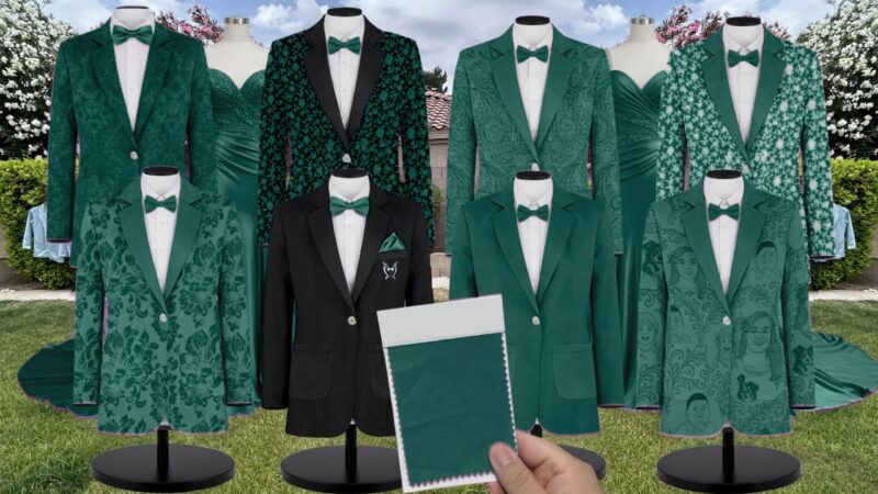 Hunter Green Whisper Satin Suit and Tuxedo – Exact Color Match for Dessy Bridesmaid Dresses