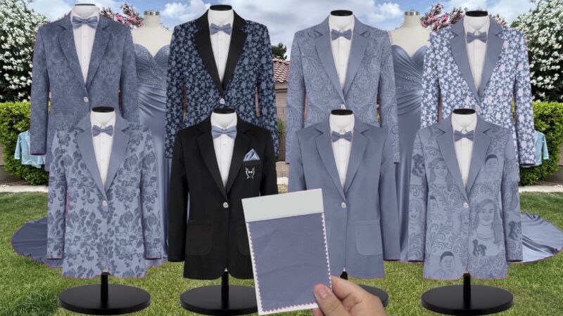 Larkspur Blue Crepe Suit and Tuxedo – Exact Color Match for Dessy Bridesmaid Dresses