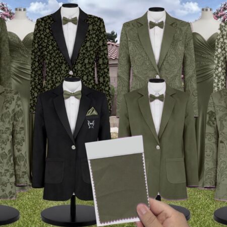 Olive Green Satin Twill Suit and Tuxedo – Exact Color Match for Dessy Bridesmaid Dresses