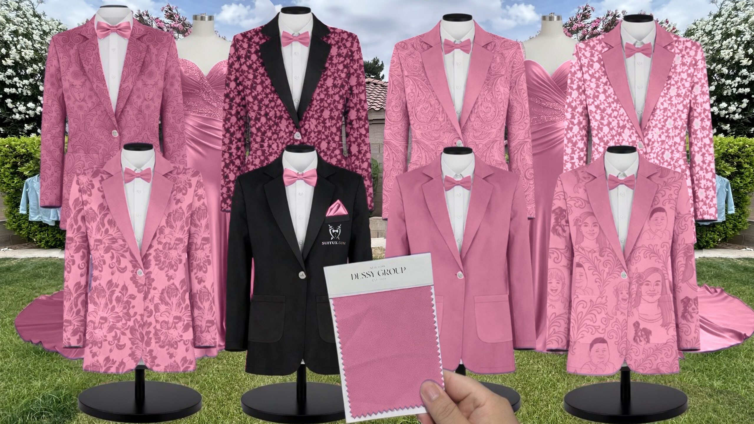 Orchid Pink Whisper Satin Suit and Tuxedo – Exact Color Match for Dessy Bridesmaid Dresses