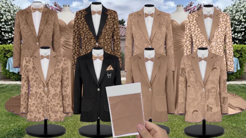 Palm Beach Print Lux Chiffon Suit and Tuxedo – Exact Color Match for Dessy Bridesmaid Dresses