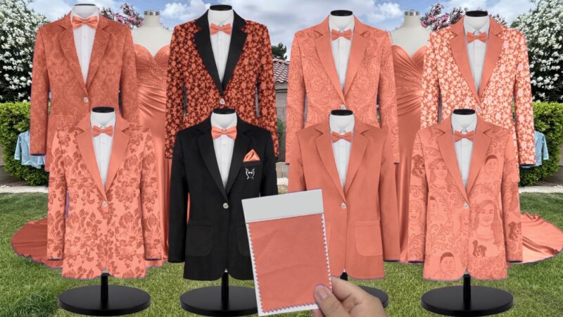 Portofino Orange Satin Twill Suit and Tuxedo – Exact Color Match for Dessy Bridesmaid Dresses