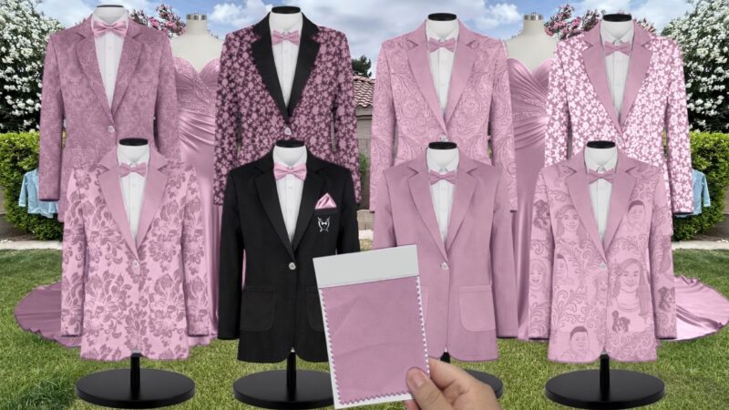 Powder Pink Crepe Suit and Tuxedo – Exact Color Match for Dessy Bridesmaid Dresses