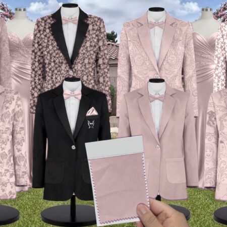 Rose Crepe Suit and Tuxedo – Exact Color Match for Dessy Bridesmaid Dresses