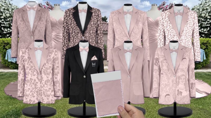 Rose Crepe Suit and Tuxedo – Exact Color Match for Dessy Bridesmaid Dresses