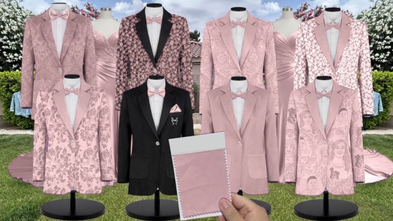 Rose Trellis 3D Sequin Embroidery Suit and Tuxedo – Exact Color Match for Dessy Bridesmaid Dresses