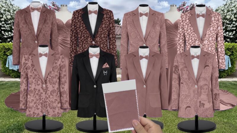 Sienna Whisper Satin Suit and Tuxedo – Exact Color Match for Dessy Bridesmaid Dresses