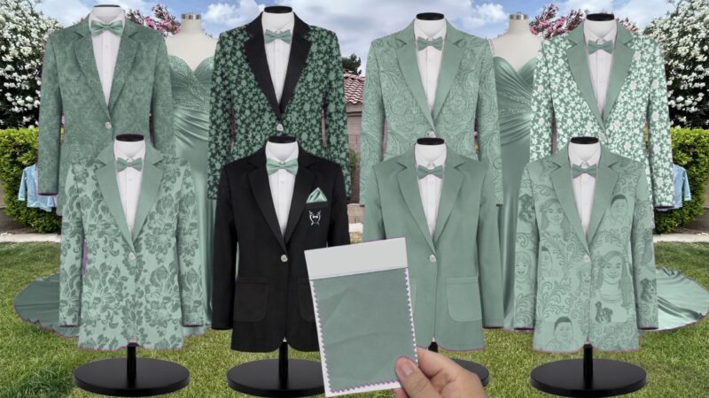 Seagrass Lux Chiffon Suit and Tuxedo – Exact Color Match for Dessy Bridesmaid Dresses