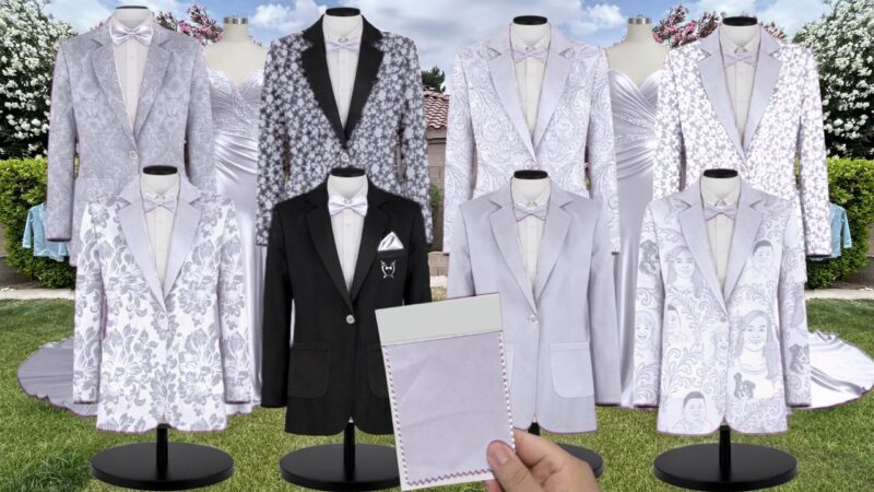 Silver Dove Trellis 3D Sequin Embroidery Suit and Tuxedo – Exact Color Match for Dessy Bridesmaid Dresses