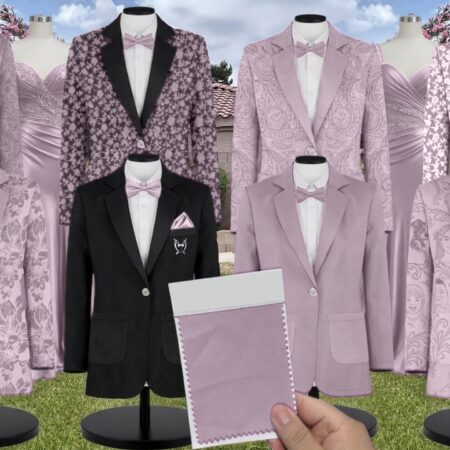 Suede Rose Crepe Suit and Tuxedo – Exact Color Match for Dessy Bridesmaid Dresses