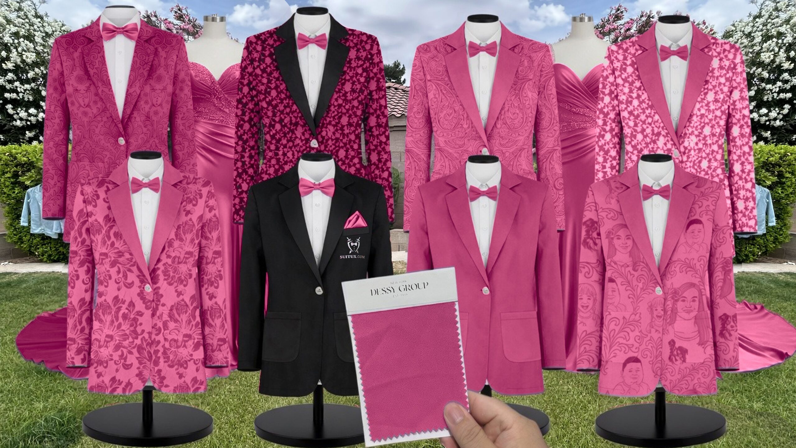 Tea Rose Lux Chiffon Suit and Tuxedo – Exact Color Match for Dessy Bridesmaid Dresses