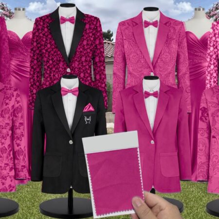 Think Pink Crepe Suit and Tuxedo – Exact Color Match for Dessy Bridesmaid Dresses