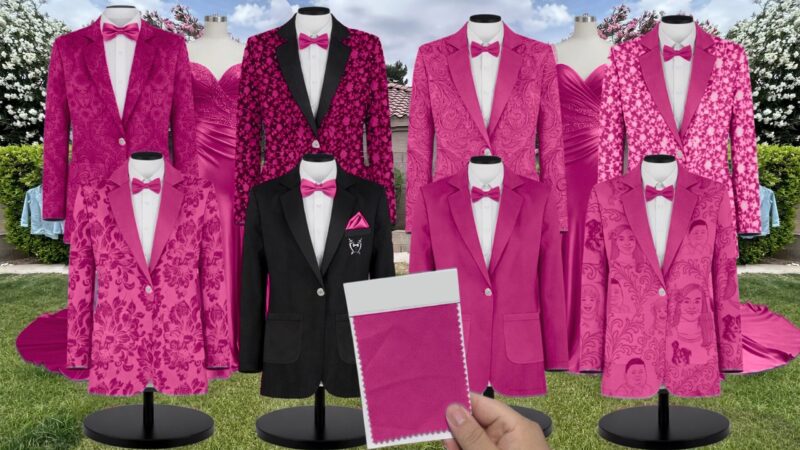 Think Pink Crepe Suit and Tuxedo – Exact Color Match for Dessy Bridesmaid Dresses