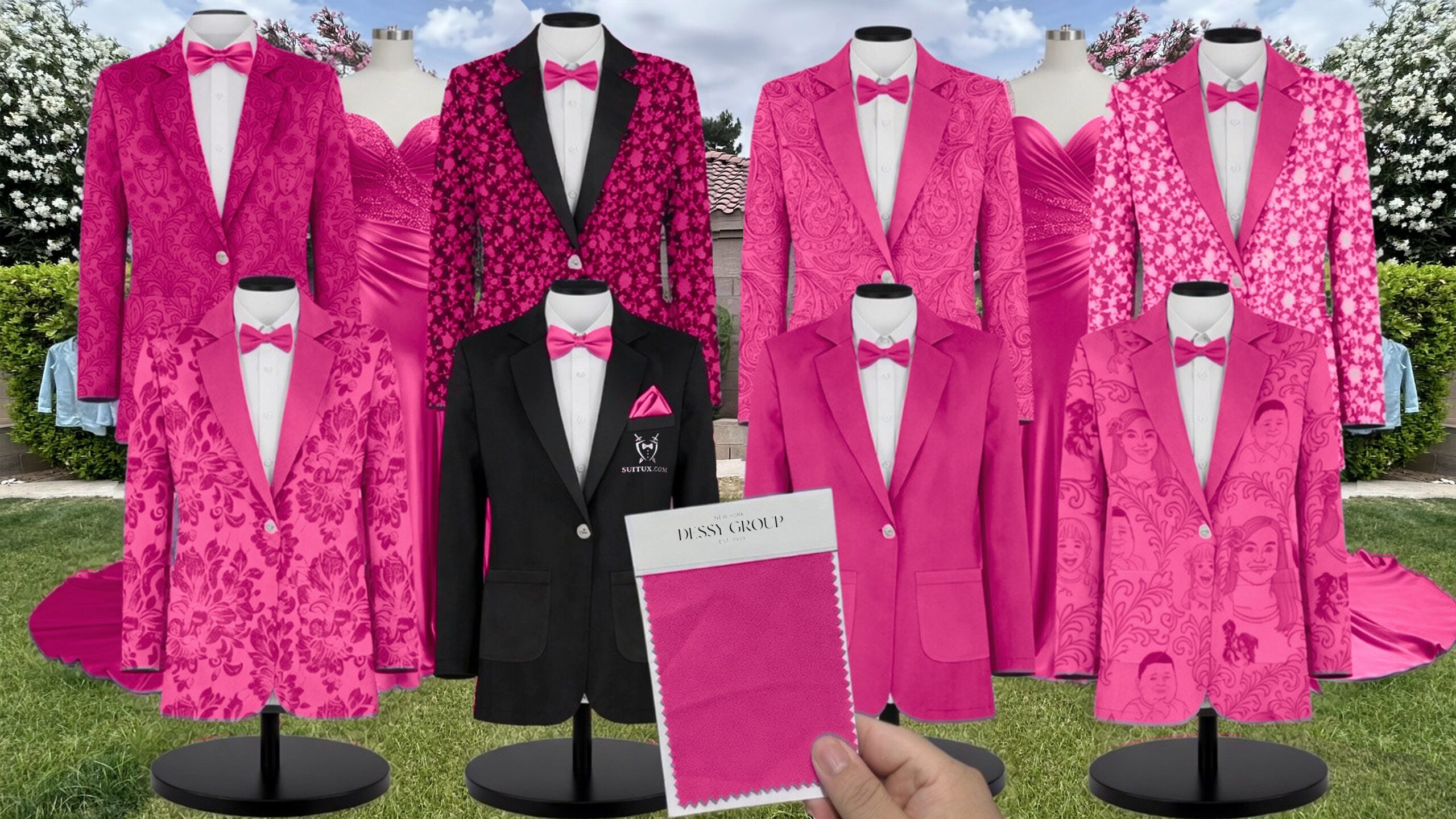 Think Pink Luxe Stretch Satin Suit and Tuxedo – Exact Color Match for Dessy Bridesmaid Dresses