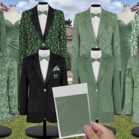 Vineyard Green Lux Chiffon Suit and Tuxedo – Exact Color Match for Dessy Bridesmaid Dresses
