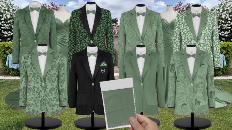 Vineyard Green Lux Chiffon Suit and Tuxedo – Exact Color Match for Dessy Bridesmaid Dresses