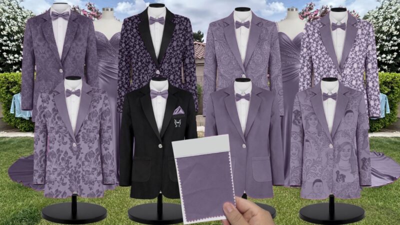 Amethyst Chiffon Suit and Tuxedo – Exact Color Match for Kennedy Blue Bridesmaid Dresses