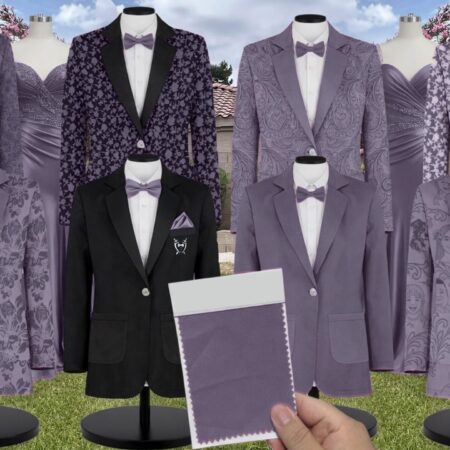 Amethyst Luxe Satin Suit and Tuxedo – Exact Color Match for Kennedy Blue Bridesmaid Dresses