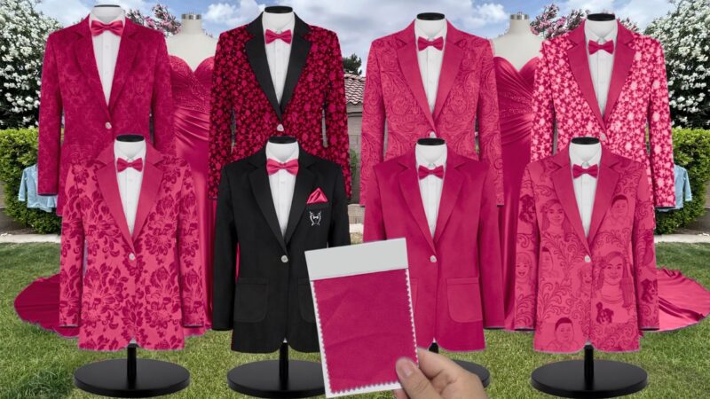 Berry Luxe Satin Suit and Tuxedo – Exact Color Match for Kennedy Blue Bridesmaid Dresses