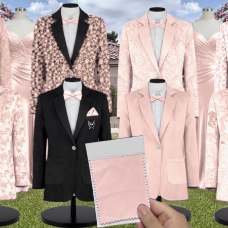 Blush Chiffon Suit and Tuxedo – Exact Color Match for Kennedy Blue Bridesmaid Dresses