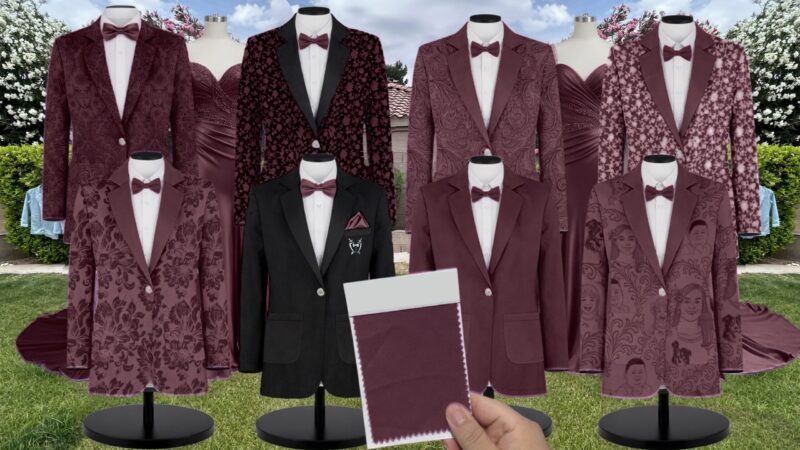 Bordeaux Velvet Suit and Tuxedo – Exact Color Match for Kennedy Blue Bridesmaid Dresses