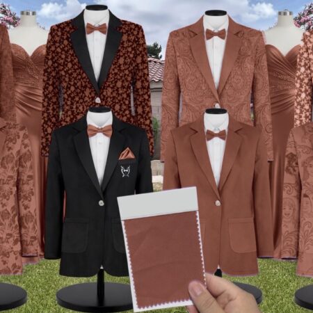 Burnt Orange Luxe Satin Suit and Tuxedo – Exact Color Match for Kennedy Blue Bridesmaid Dresses