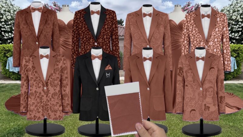 Burnt Orange Velvet Suit and Tuxedo – Exact Color Match for Kennedy Blue Bridesmaid Dresses