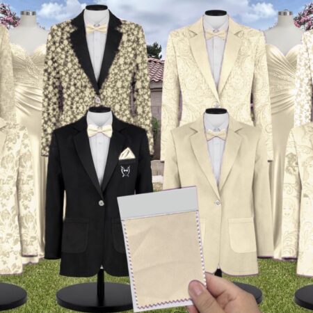 Buttercup Luxe Satin Suit and Tuxedo – Exact Color Match for Kennedy Blue Bridesmaid Dresses