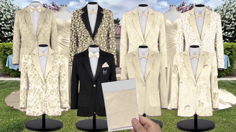Buttercup Luxe Satin Suit and Tuxedo – Exact Color Match for Kennedy Blue Bridesmaid Dresses