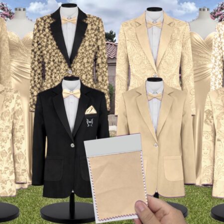 Champagne Chiffon Suit and Tuxedo – Exact Color Match for Kennedy Blue Bridesmaid Dresses
