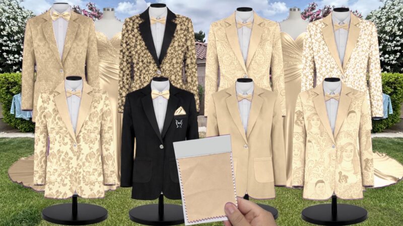 Champagne Chiffon Suit and Tuxedo – Exact Color Match for Kennedy Blue Bridesmaid Dresses
