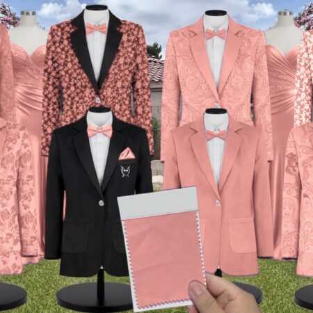 Champagne Rose Luxe Satin Suit and Tuxedo – Exact Color Match for Kennedy Blue Bridesmaid Dresses