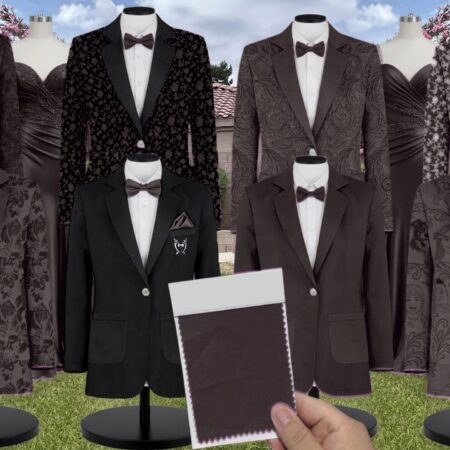 Chocolate Paisley Suit and Tuxedo – Exact Color Match for Kennedy Blue Bridesmaid Dresses