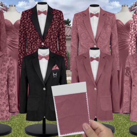 Cinnamon Rose Chiffon Suit and Tuxedo – Exact Color Match for Kennedy Blue Bridesmaid Dresses