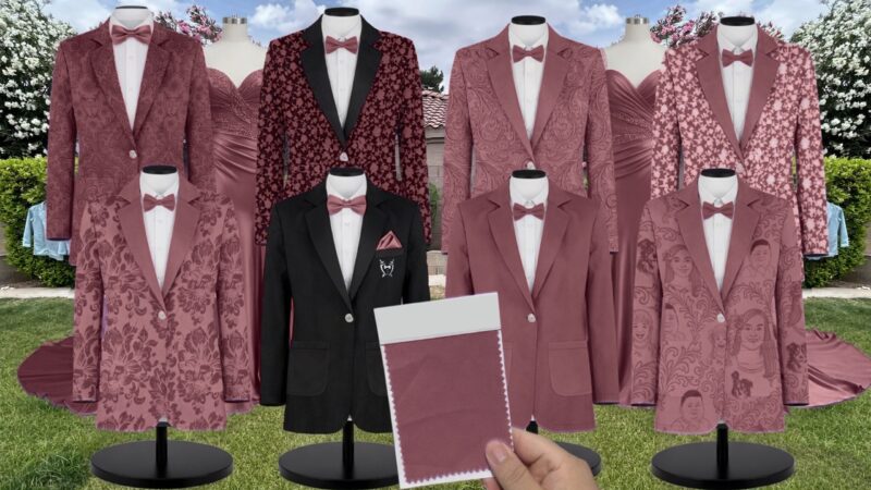 Cinnamon Rose Luxe Satin Suit and Tuxedo – Exact Color Match for Kennedy Blue Bridesmaid Dresses