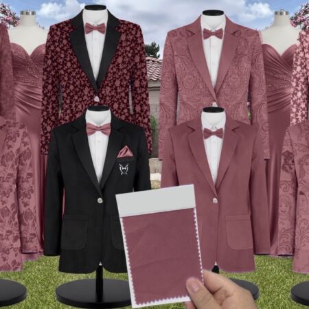Cinnamon Velvet Suit and Tuxedo – Exact Color Match for Kennedy Blue Bridesmaid Dresses