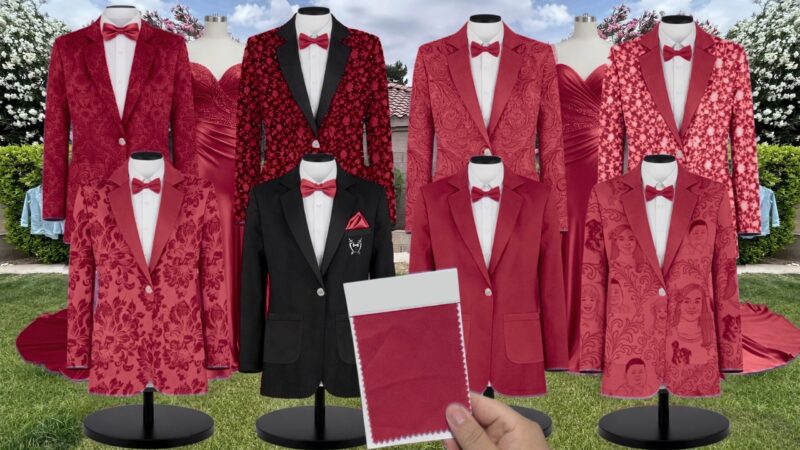 Claret Chiffon Suit and Tuxedo – Exact Color Match for Kennedy Blue Bridesmaid Dresses