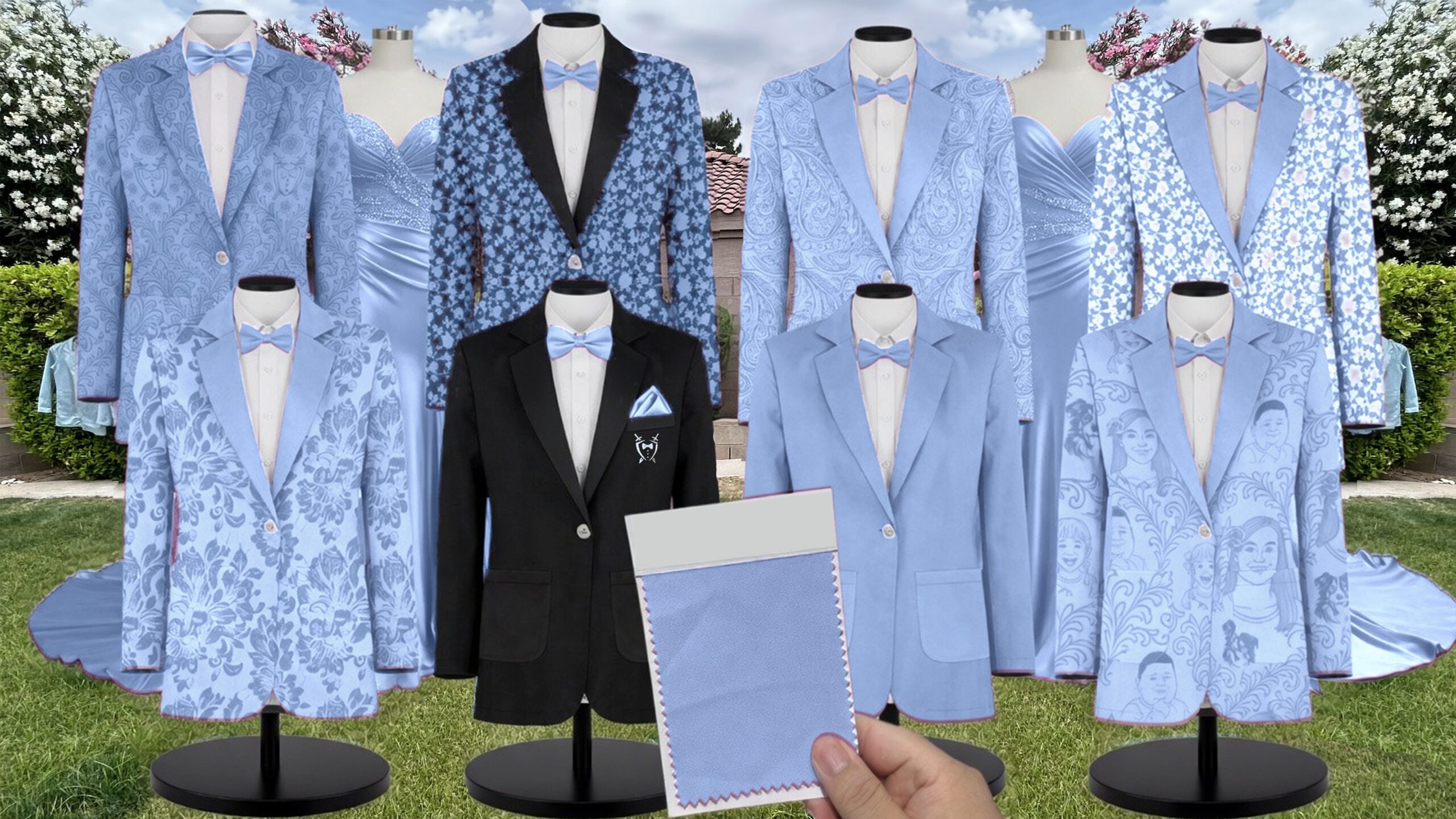 Cornflower Chiffon Suit and Tuxedo – Exact Color Match for Kennedy Blue Bridesmaid Dresses