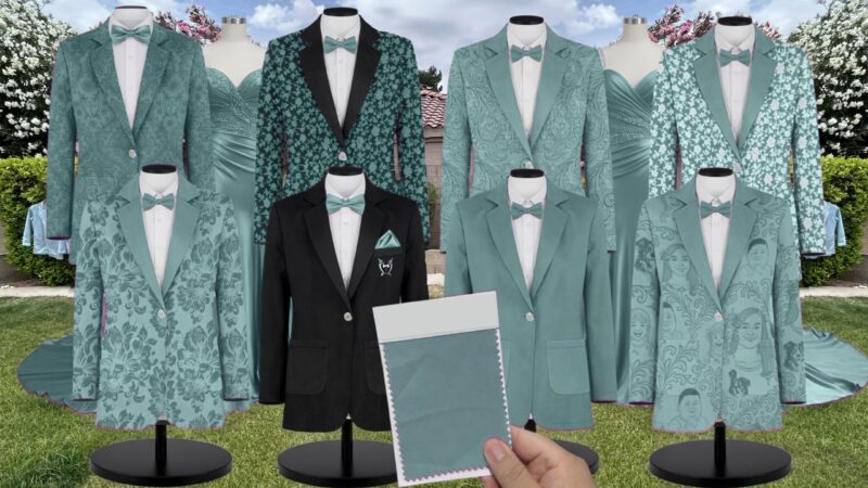 Deep Sea Chiffon Suit and Tuxedo – Exact Color Match for Kennedy Blue Bridesmaid Dresses