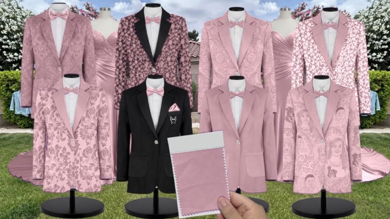 Desert Rose Chiffon Suit and Tuxedo – Exact Color Match for Kennedy Blue Bridesmaid Dresses
