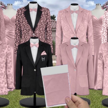 Desert Rose Luxe Satin Suit and Tuxedo – Exact Color Match for Kennedy Blue Bridesmaid Dresses