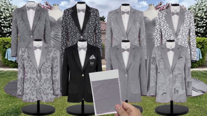 Dove Luxe Satin Suit and Tuxedo – Exact Color Match for Kennedy Blue Bridesmaid Dresses