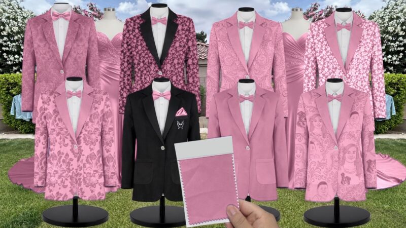 Dusty Pink Chiffon Suit and Tuxedo – Exact Color Match for Kennedy Blue Bridesmaid Dresses