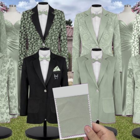 Sage Luxe Satin Suit and Tuxedo – Exact Color Match for Kennedy Blue Bridesmaid Dresses