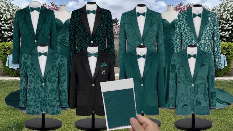 Emerald Velvet Suit and Tuxedo – Exact Color Match for Kennedy Blue Bridesmaid Dresses